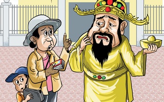 Thần tài bối rối trước cổng công ty xổ số