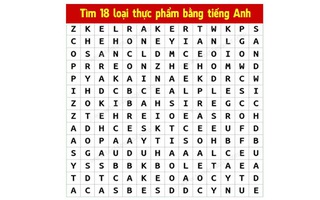 Câu đố chữ thách bạn tìm 18 loại thực phẩm bằng tiếng Anh