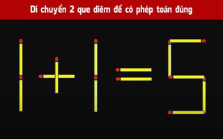 Di chuyển 2 que diêm để biến phép tính 1+1=5 thành đúng