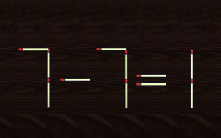 Di chuyển 2 que diêm để phép tính 7-7=1 thành đúng