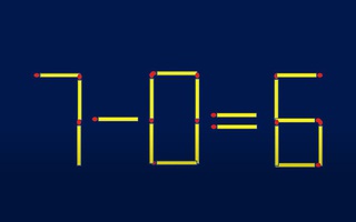 Di chuyển 2 que diêm để phép tính 7-0=6 thành đúng