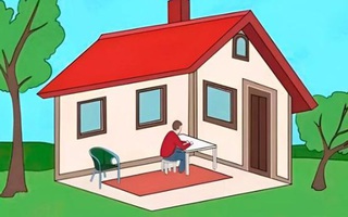 Bạn nhìn thấy người đàn ông ở trong hay ngoài ngôi nhà?