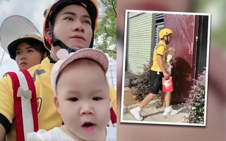 Nam shipper đưa vợ bị trầm cảm cùng con mới sinh đi giao hàng