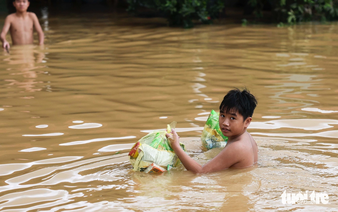 A close-up of one of deepest flooded areas in central Vietnam after storm Bualoi