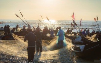 Morning calm and coastal life at fishing village in north-central Vietnam