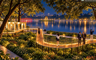 Scenic walkway being installed by Hanoi’s Hoan Kiem Lake
