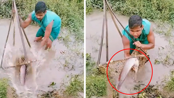 Thanh niên bắt cá theo cách không thể ngờ