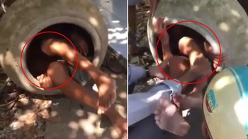 Người đàn ông bị kẹt trong lu vì lỡ chui vào lúc say xỉn