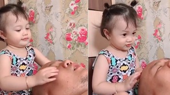 Con gái rượu massage mặt, gội đầu cho bố