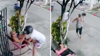 Tên cướp điện thoại bị bà cụ giật mũ bảo hiểm đánh chạy trối chết