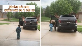 Bé trai đòi hôn một cái mới cho bố đi làm