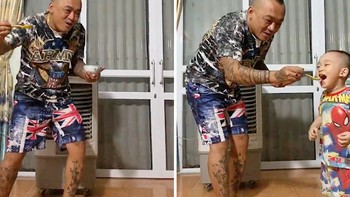 Bố dùng tuyệt chiêu dỗ con ăn hết bát cơm siêu dễ thương