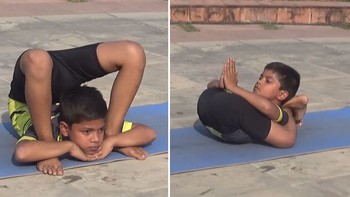 Cậu bé 8 tuổi được mệnh danh là thần đồng Yoga ở Ấn Độ