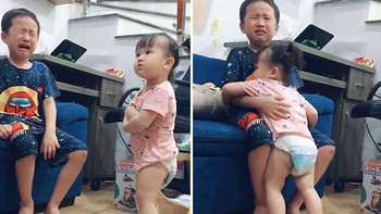 Em gái ôm anh trai xin lỗi vì làm hỏng đồ chơi