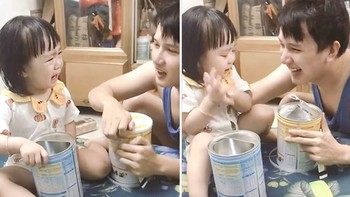 Bé gái ăn vạ khi cậu giả vờ mở hộp sữa mãi không được