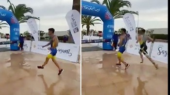 VĐV ăn mừng quá sớm bị đối thủ vượt mặt lấy mất ngôi vô địch