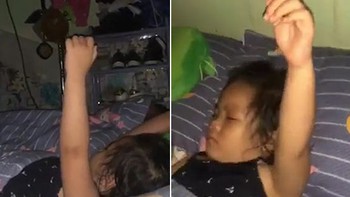 Bố troll con gái 'ngủ rồi giơ tay lên'