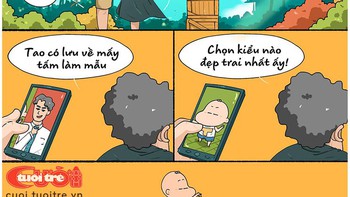 Hai bố con Tí tự hớt tóc đẹp như tài tử Hàn Quốc
