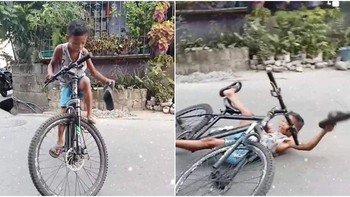 Bé trai ngã ngửa khi trổ tài làm xiếc trên xe đạp