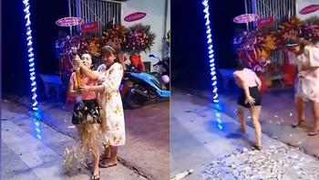Màn bắn pháo giấy đi vào lòng đất của 2 cô gái