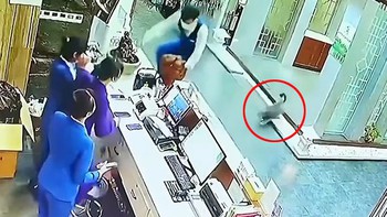 Nam nhân viên nhảy qua bàn lễ tân khi bị chó rượt