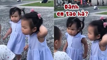 Thấy em bị bắt nạt, bé gái chạy đến bênh chằm chặp