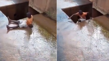 Chàng trai ngã 'dập mông' xuống hố ga
