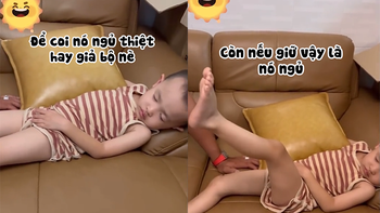 Bố troll con trai 'ngủ rồi giơ chân lên'