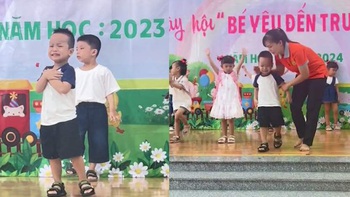 Bé trai khóc nấc nhưng vẫn không quên bài khi diễn văn nghệ