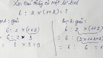 Phép toán gây tranh cãi: 6 : 2(1+2) = 1 hay 9?