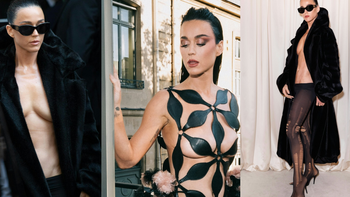 Katy Perry gây sốc khi cởi trần xem show thời trang