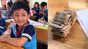 Bé trai đập heo đất lấy tiền nhờ cô giáo gửi đồng bào lũ lụt