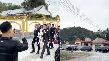 Dàn xe sang nối đuôi tại đám cưới hoa hậu Đỗ Thị Hà 'gây sốt'