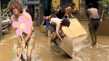 Đáng yêu vô cùng: Du khách nước ngoài giúp người dân Hà Giang dọn bùn sau lũ
