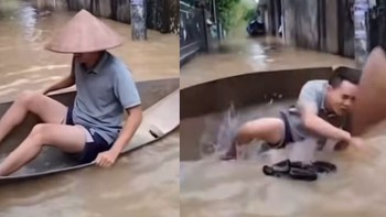 Thanh niên ngồi thuyền ngã nhào xuống nước chỉ vì... đôi dép