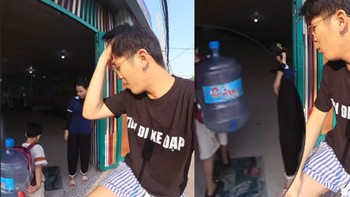 Cô giáo đứng hình với bình nước của ông chú tặng cháu mang đi học