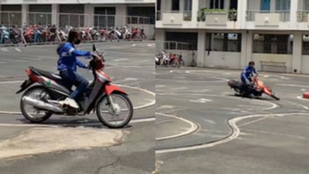 Cô gái liên tục phạm quy khi thi thực hành lái xe máy