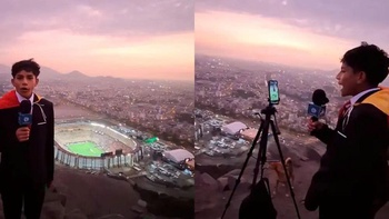 Cậu bé 15 tuổi gây sốt khi tường thuật trận chung kết Copa Libertadores từ trên núi