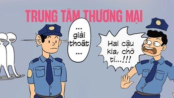 Bảo vệ trung tâm thương mại hú hồn với hai thanh niên đi tránh nóng