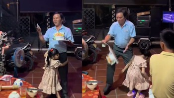 Ông đứng hình vì bị cháu làm đổ bánh kem