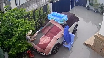 Cả nhà lấy chăn, thảm trùm ô tô để chống bão Wipha