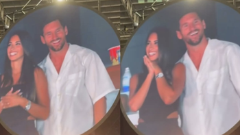 Vợ chồng Messi 'lên sóng' kiss cam: Tươi rói, không né ống kính như người ta