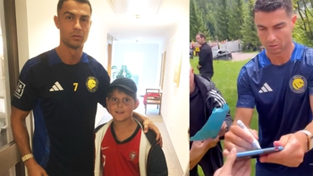 Ronaldo mang 16 vệ sĩ vẫn bị fan nhí tìm đến tận phòng khách sạn