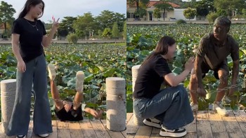Ngã xuống ao vì mải mê canh góc máy để 'sống ảo' cùng bạn gái
