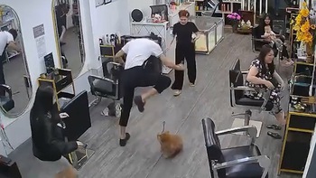 Thợ cắt tóc 'nhảy chân sáo' khi bị cún cưng của khách rượt