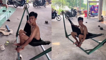 Thanh niên nằm đưa võng được võng đưa