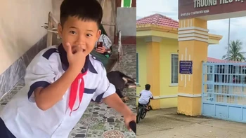 'Cảm động' bé trai mỗi ngày đạp xe 300cm đến trường