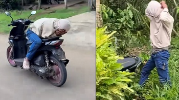 Thanh niên lao vào bụi cây vì chạy xe máy kiểu 'ngược đời'