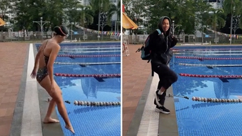 Lạnh 18 độ, Ánh Viên: 'Bơi trời này hả, dễ lắm để Viên chỉ cho'