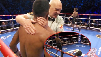 Trọng tài lớn tuổi té ngã rồi dừng luôn trận đấu quyền anh